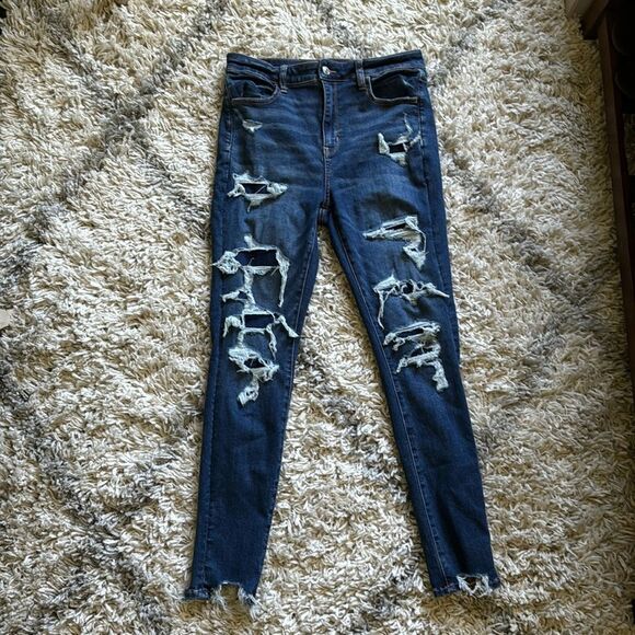American Eagle Distressed Super Hi Rise Jeggings Size 10 Short 10S - Picture 2 of 8